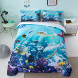 Blue Ocean Dolphin Jellyfish Kids Duvet Cover Sets #LB019